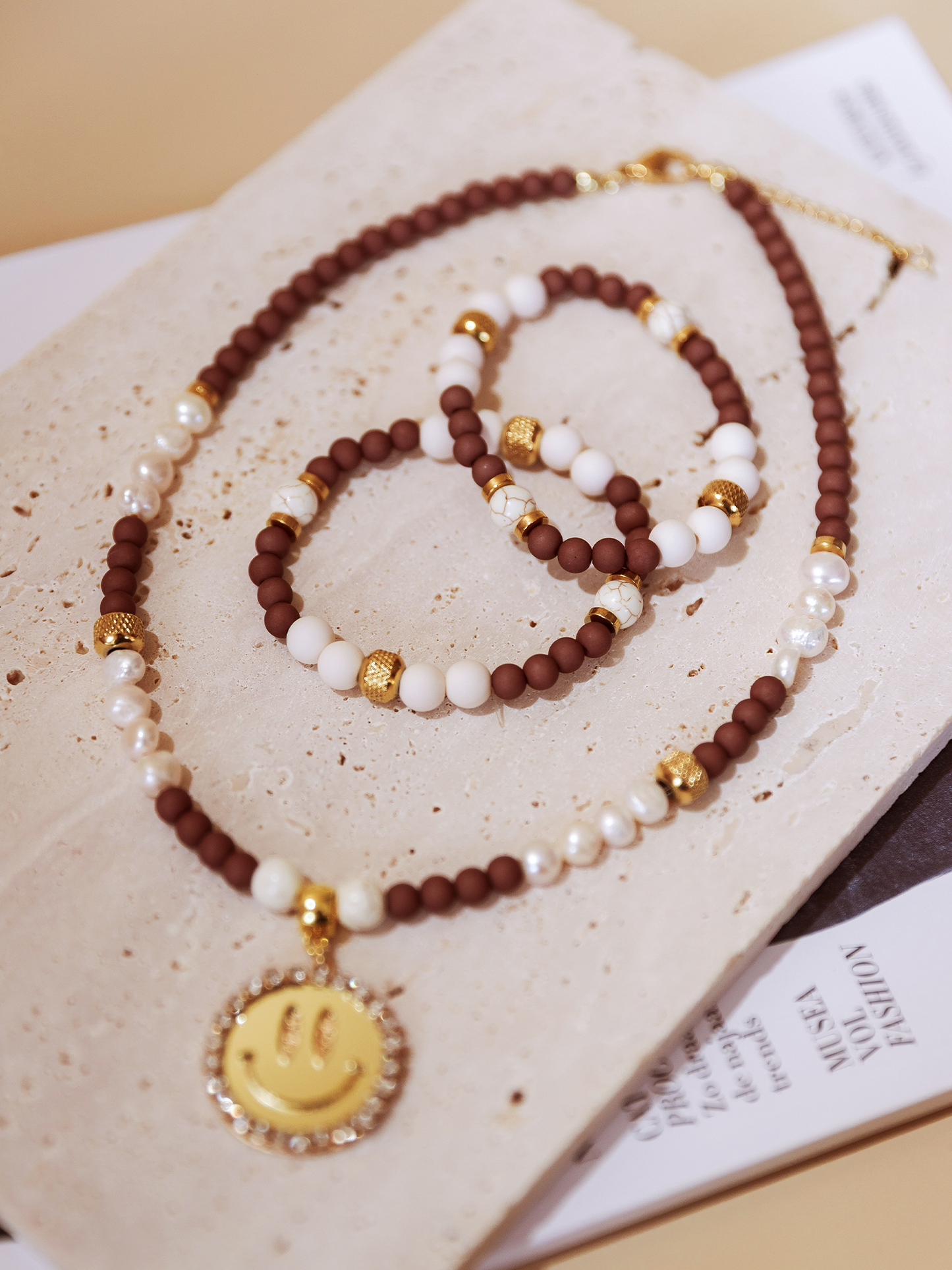 Armband Kralen Brown - Goud