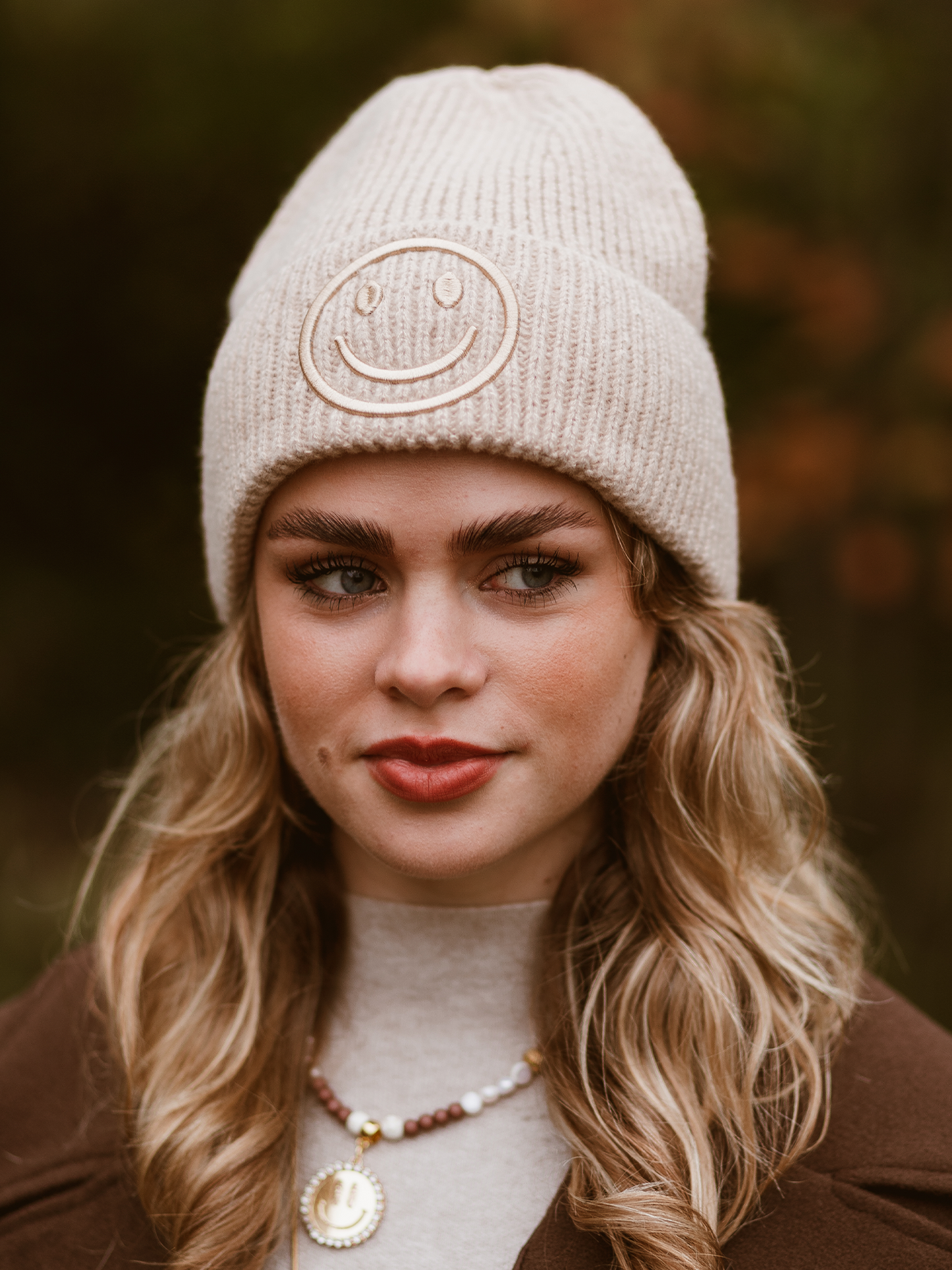 Beanie Smiley 3D - Beige
