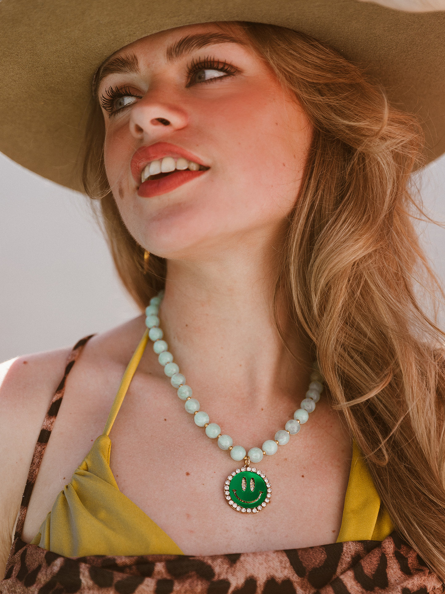 Ketting Kralen Smiley - Light Green