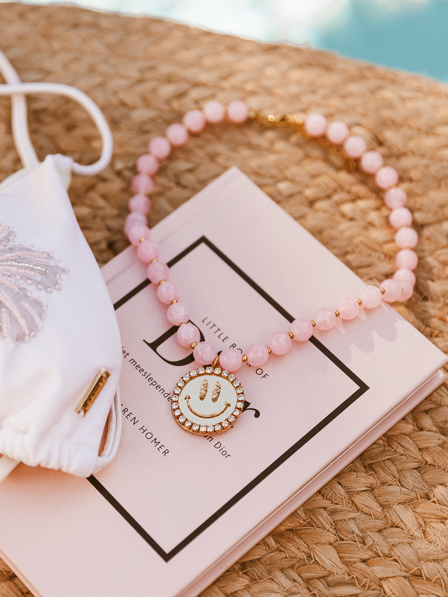 Ketting Kralen Smiley Gold - Light Pink