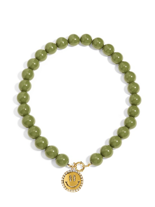 Ketting Kralen Smiley Gold - Olive Green