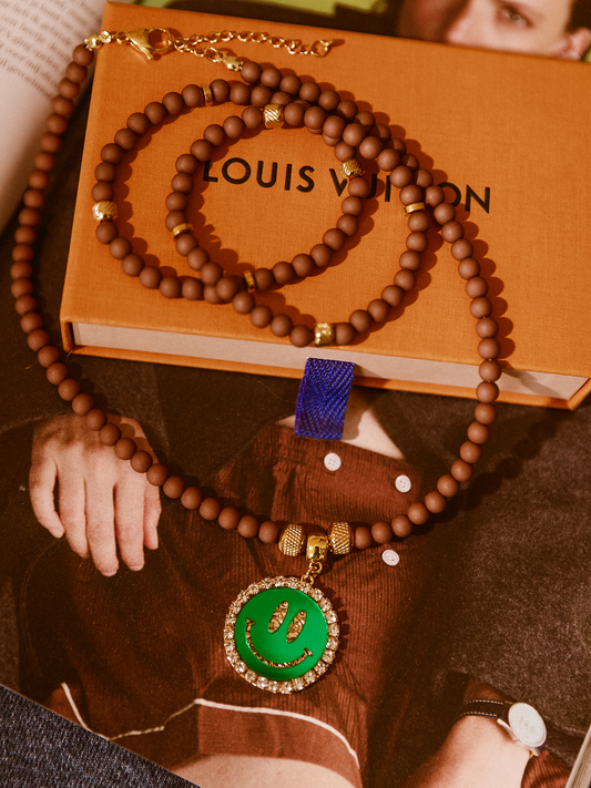 Ketting Kralen Smiley Green - Brown