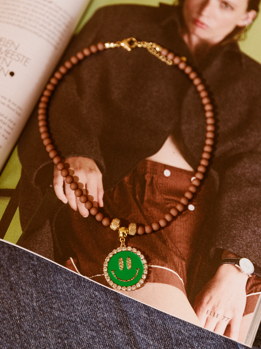 Ketting Kralen Smiley Green - Brown