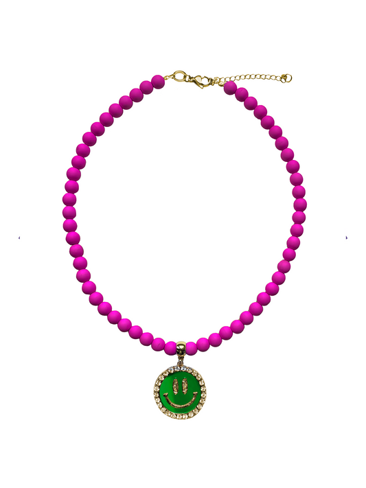 Ketting Kralen Smiley Green - Purple