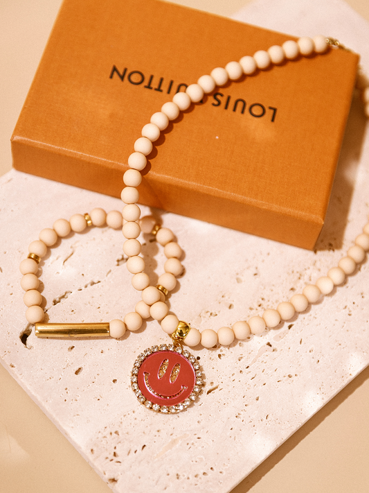 Ketting Kralen Smiley Pink - Nude