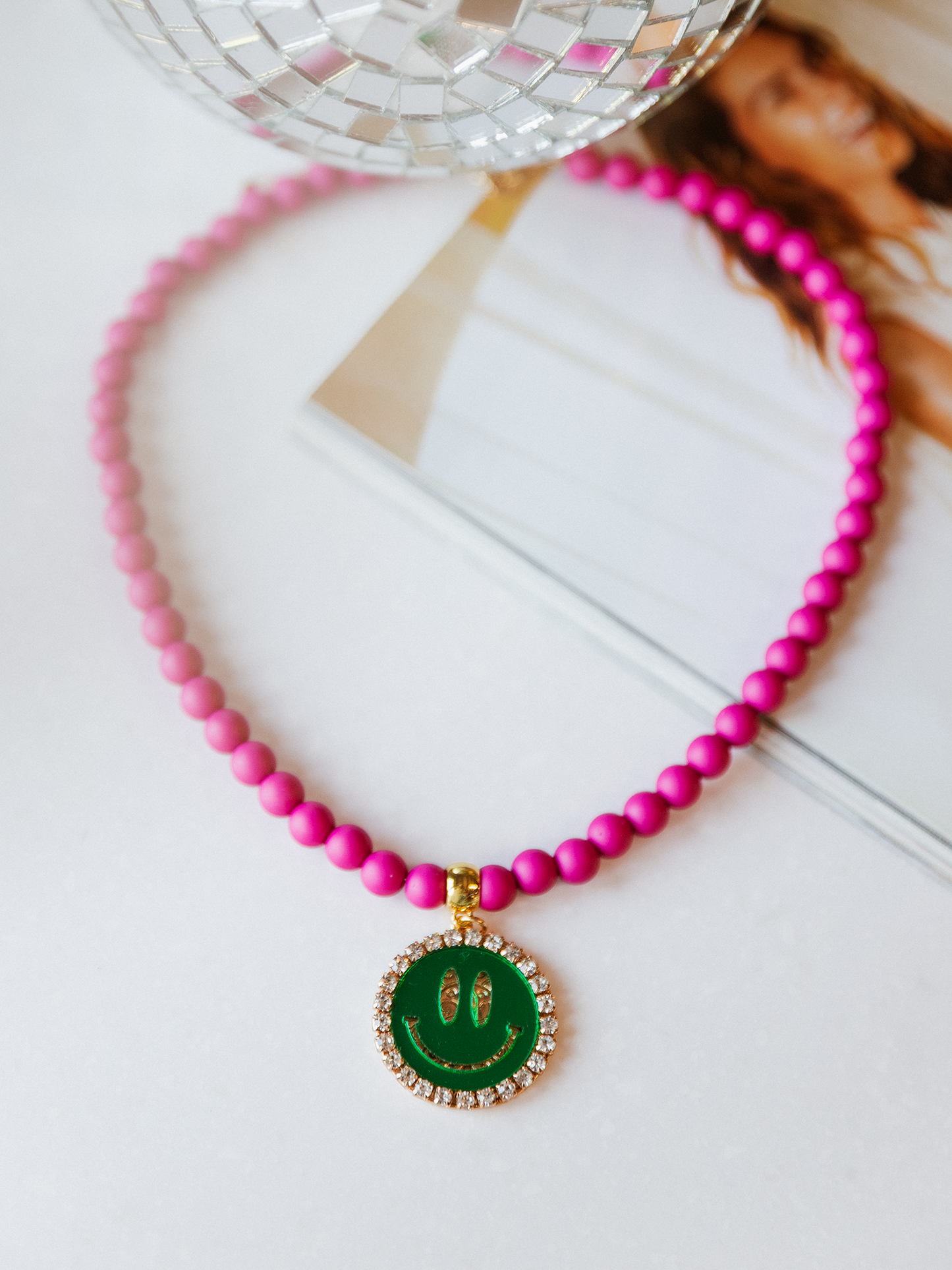 Ketting Kralen Smiley Green - Purple