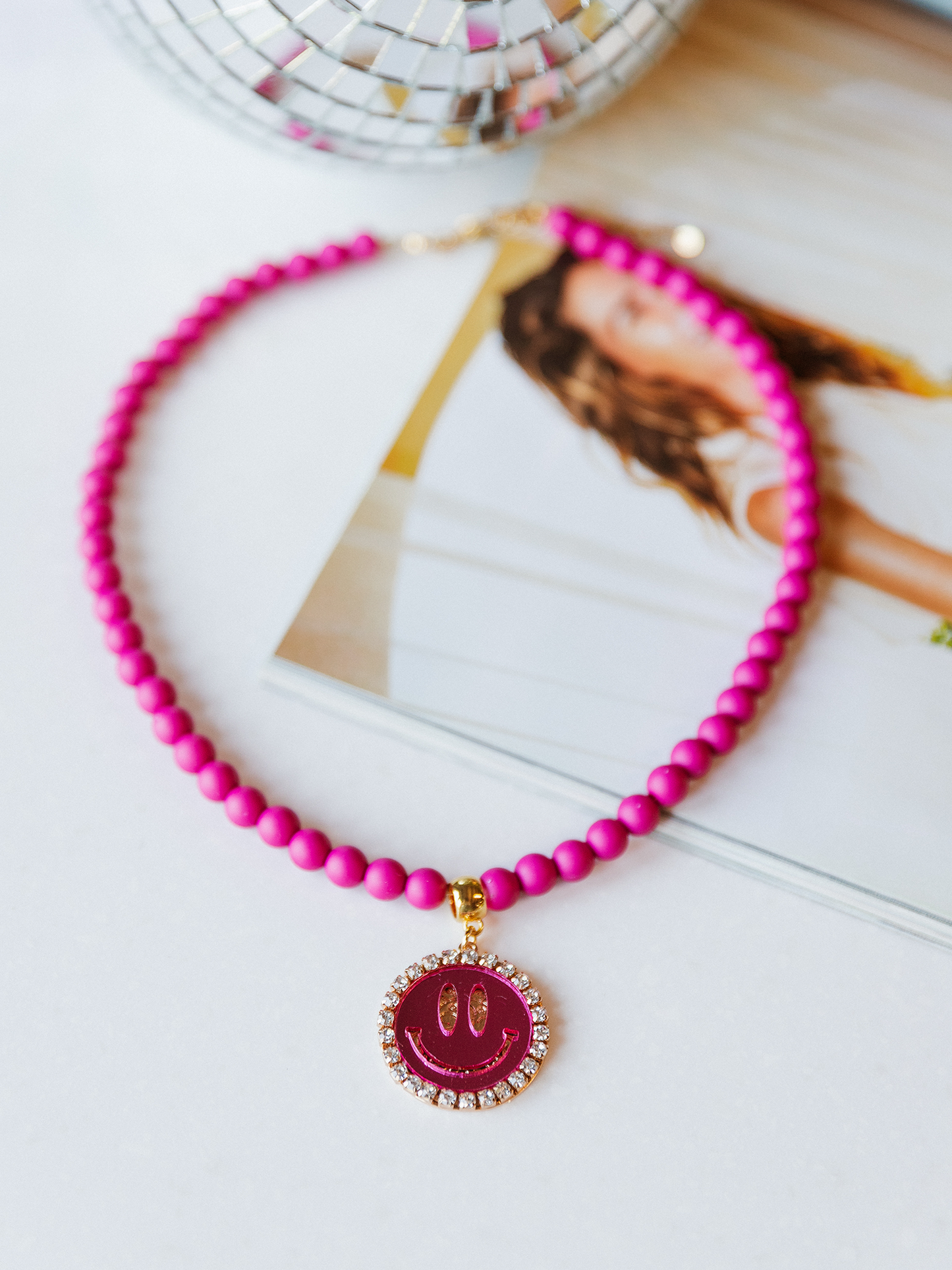 Ketting Kralen Smiley Pink - Purple