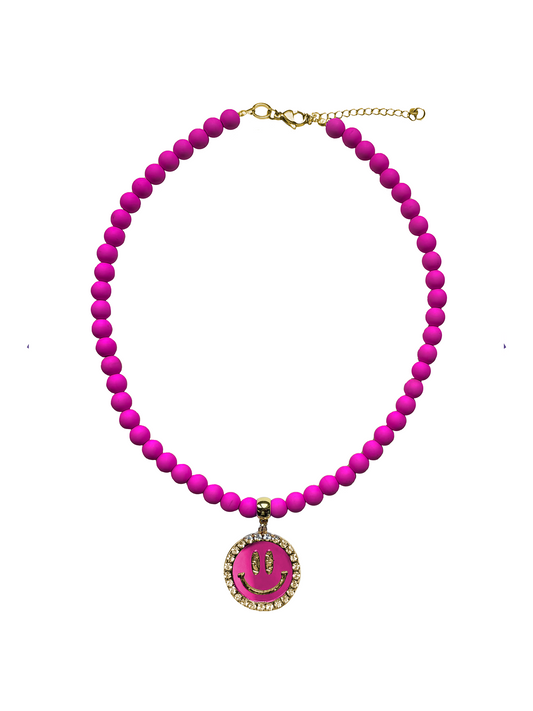 Ketting Kralen Smiley Pink - Purple