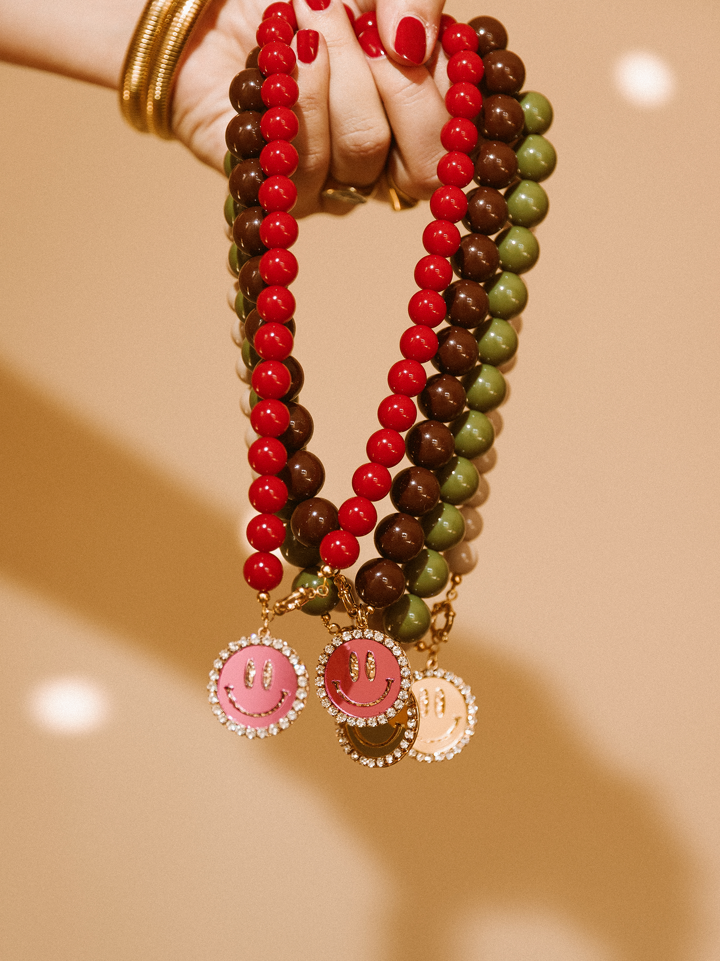 Ketting Kralen Smiley Roze - Bordeaux Rood