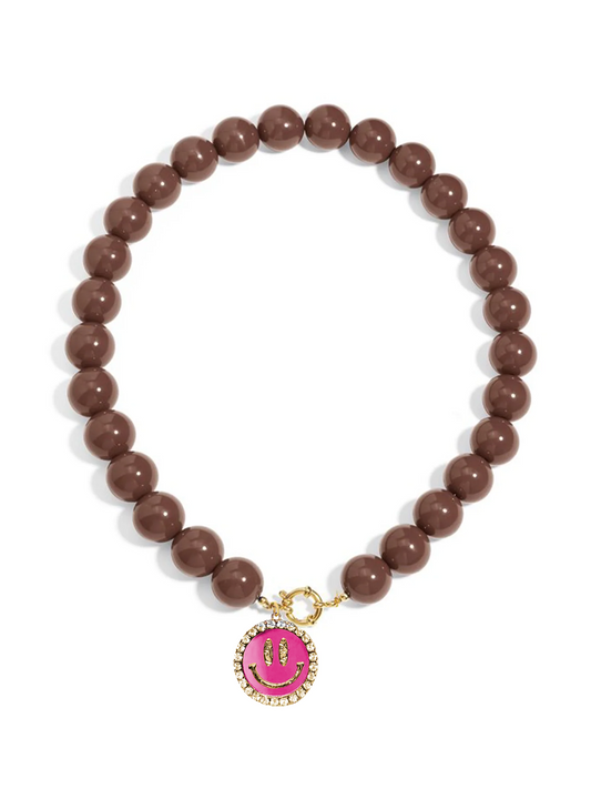 Ketting Kralen Smiley Roze - Dark Brown