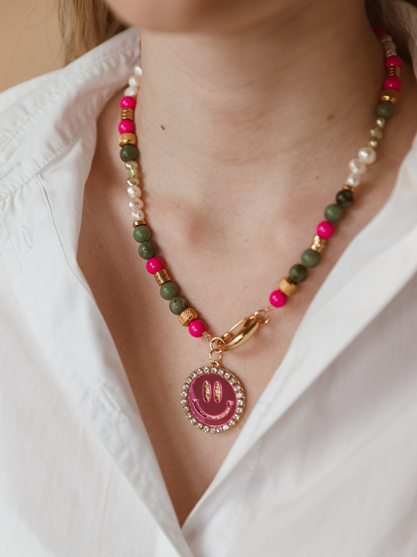 Ketting Fem Smiley - Roze