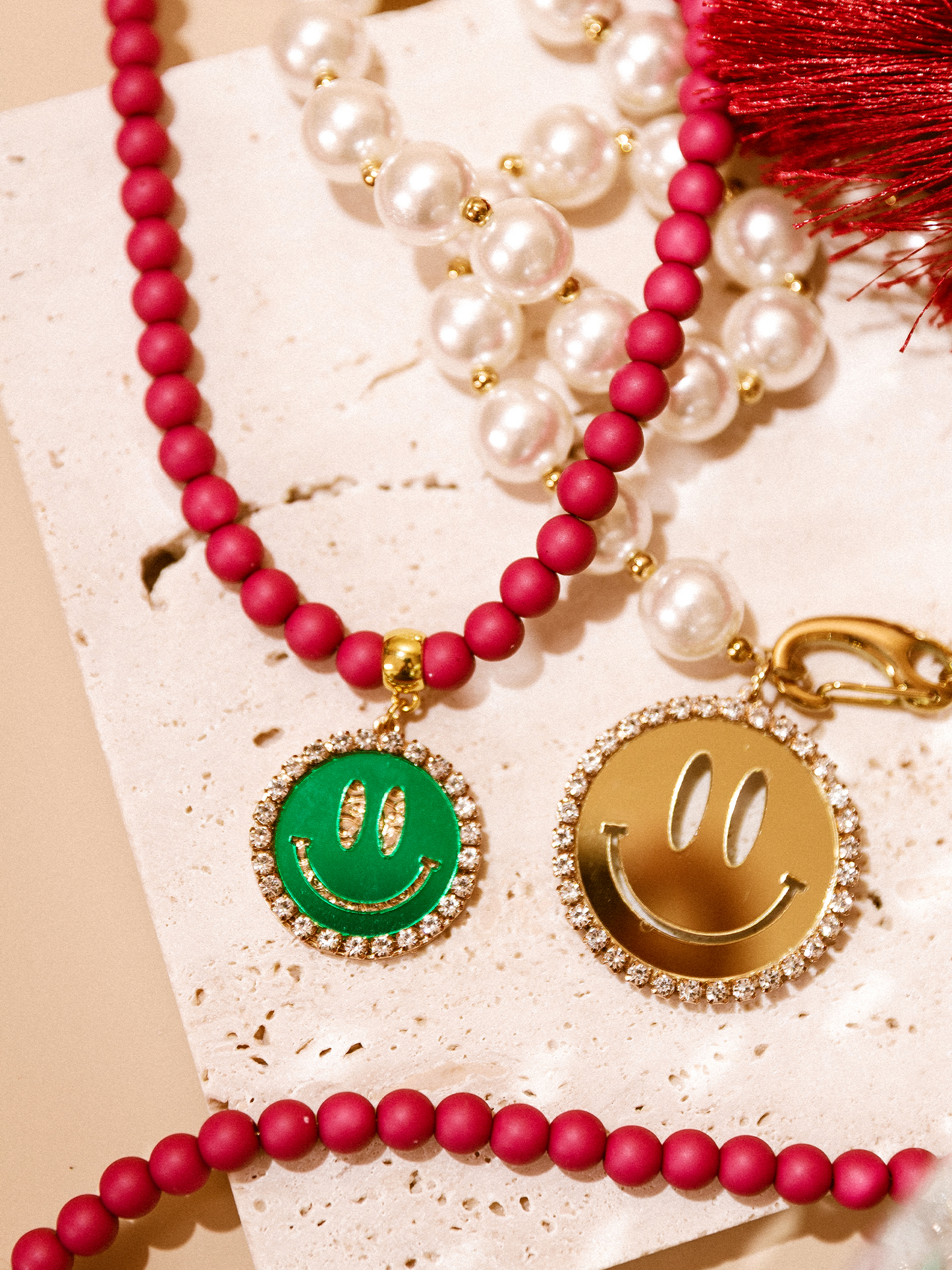 Ketting Kralen Smiley Green - Purple