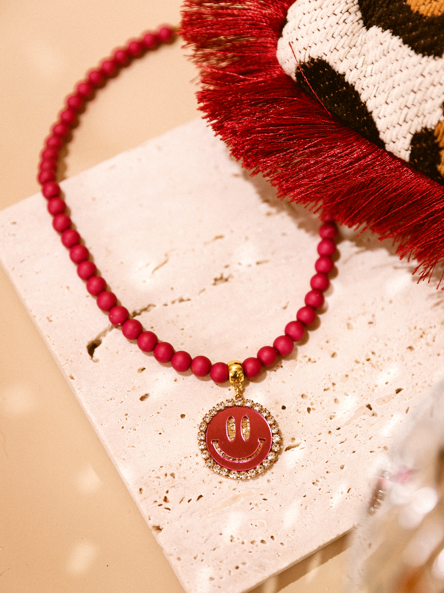Ketting Kralen Smiley Pink - Purple