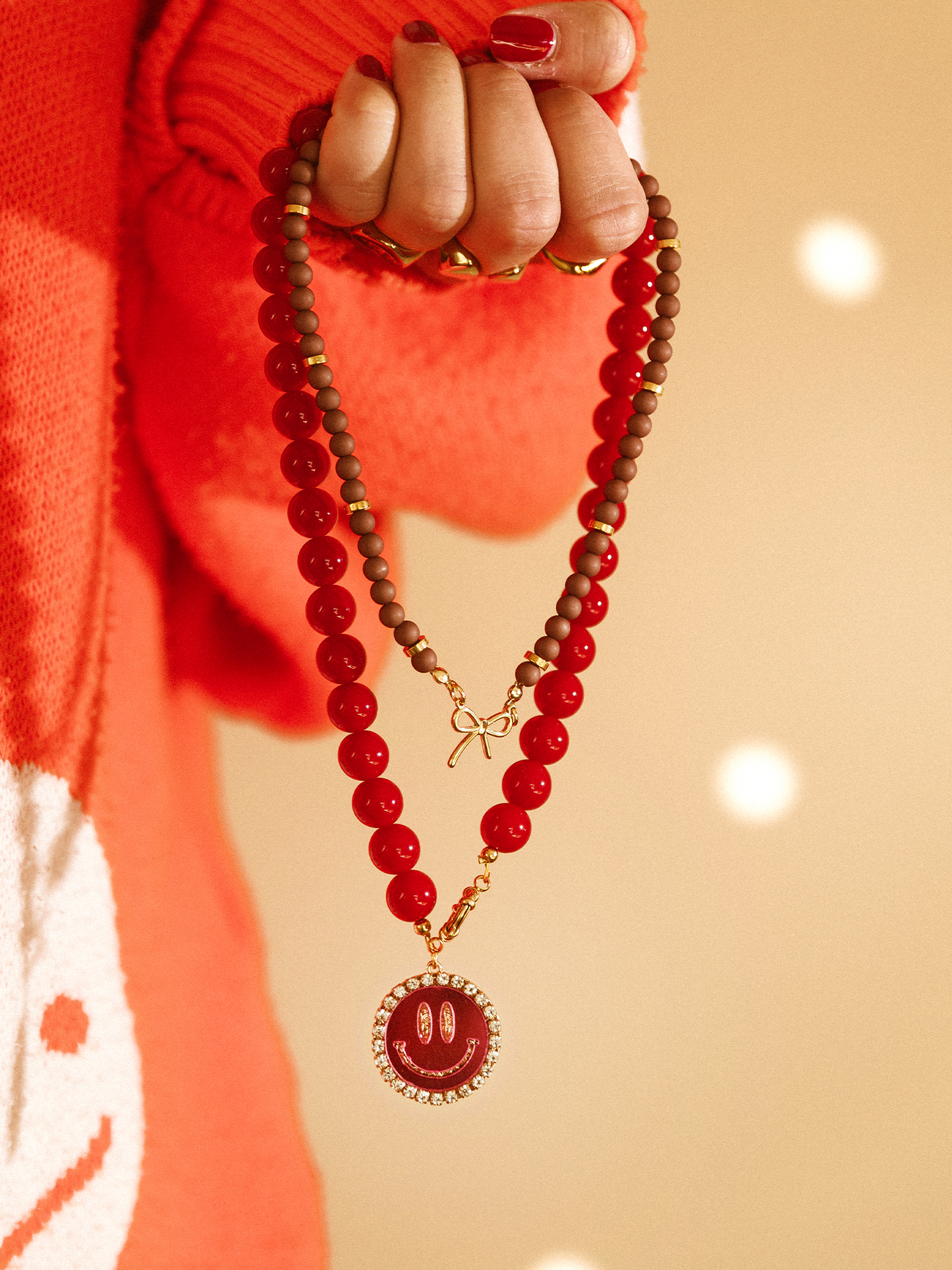 Ketting Kralen Smiley Roze - Bordeaux Rood