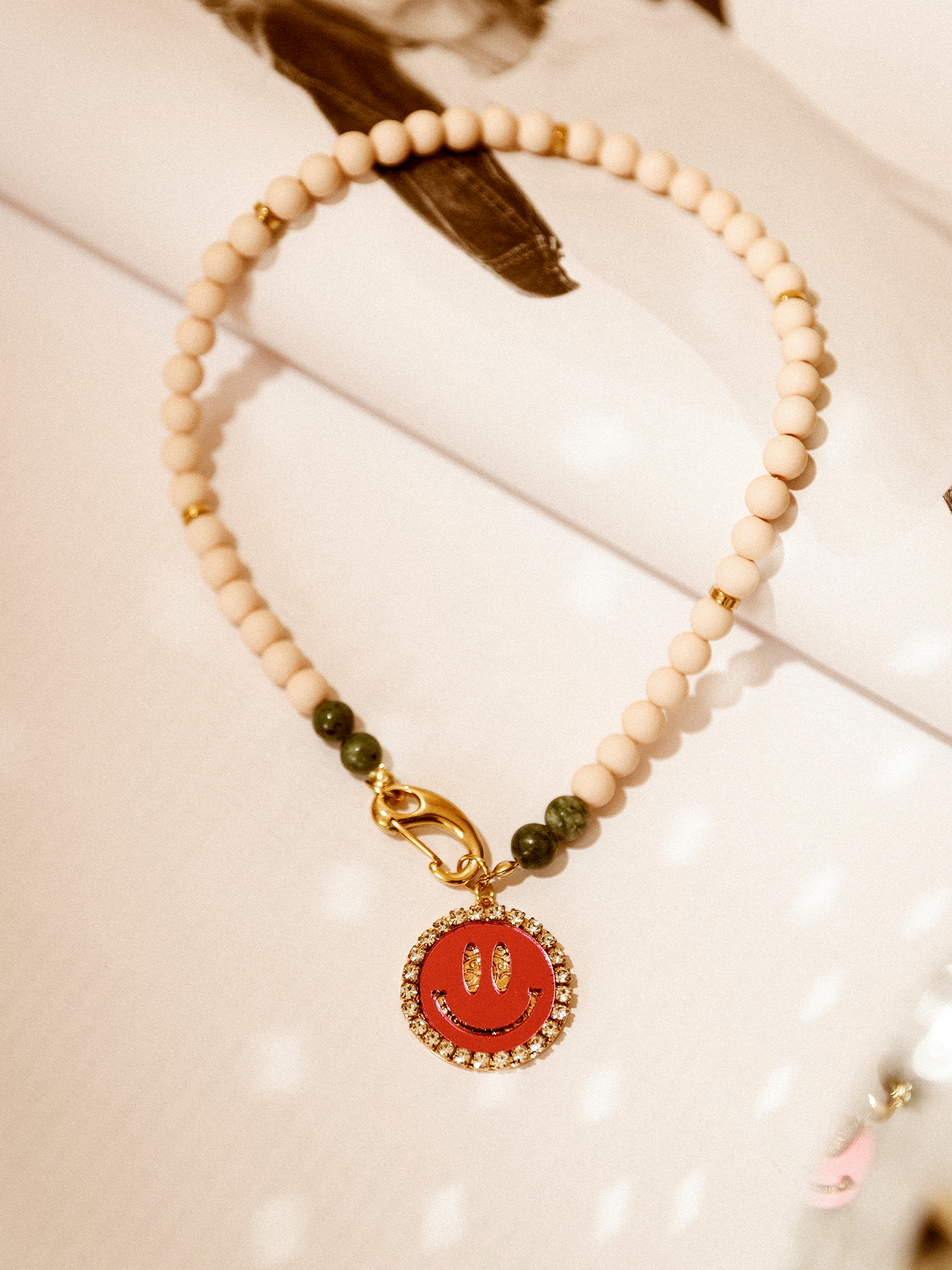 Ketting Kralen Smiley Roze - Zalm/Green