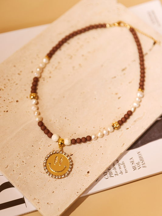 Limited Ketting Kralen Smiley Gold - Brown