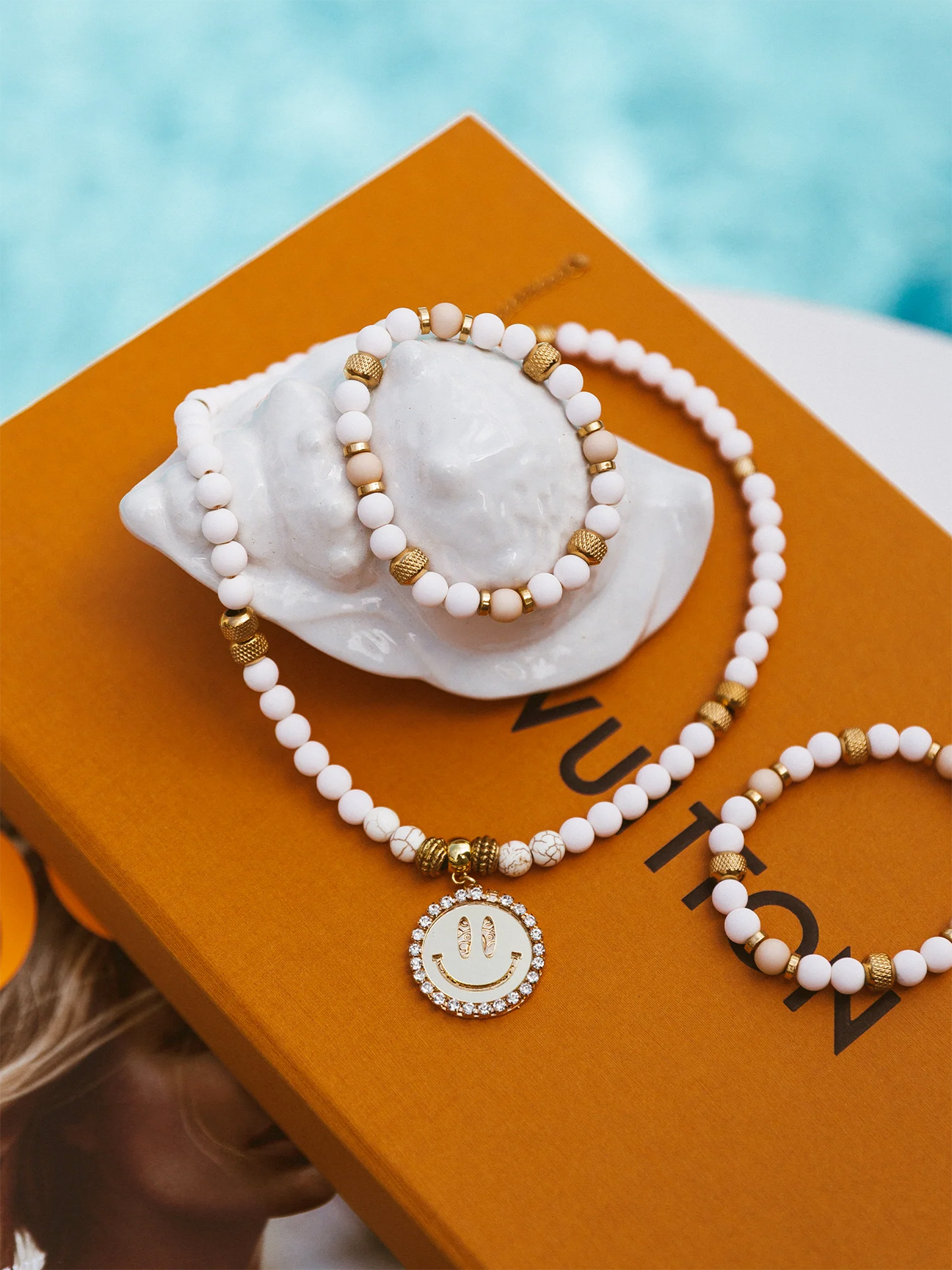 Limited Ketting Kralen Smiley Gold - White