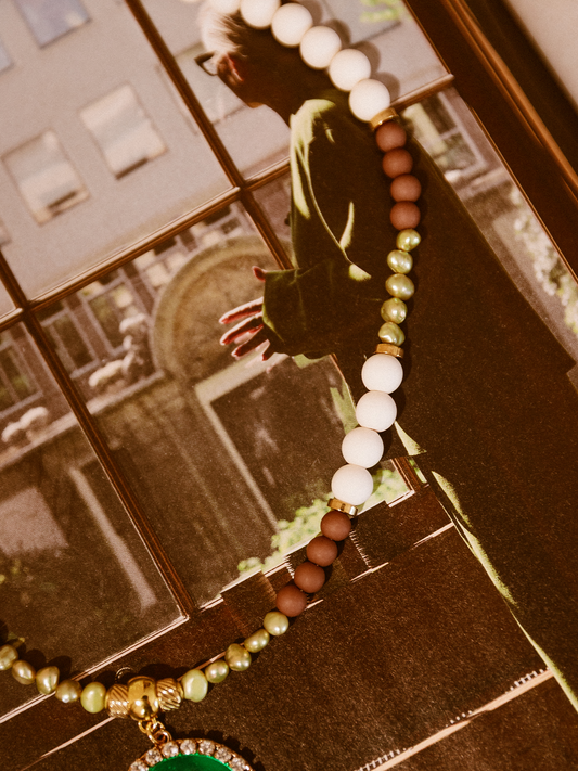 Limited Ketting Kralen Smiley Green - Brown/White