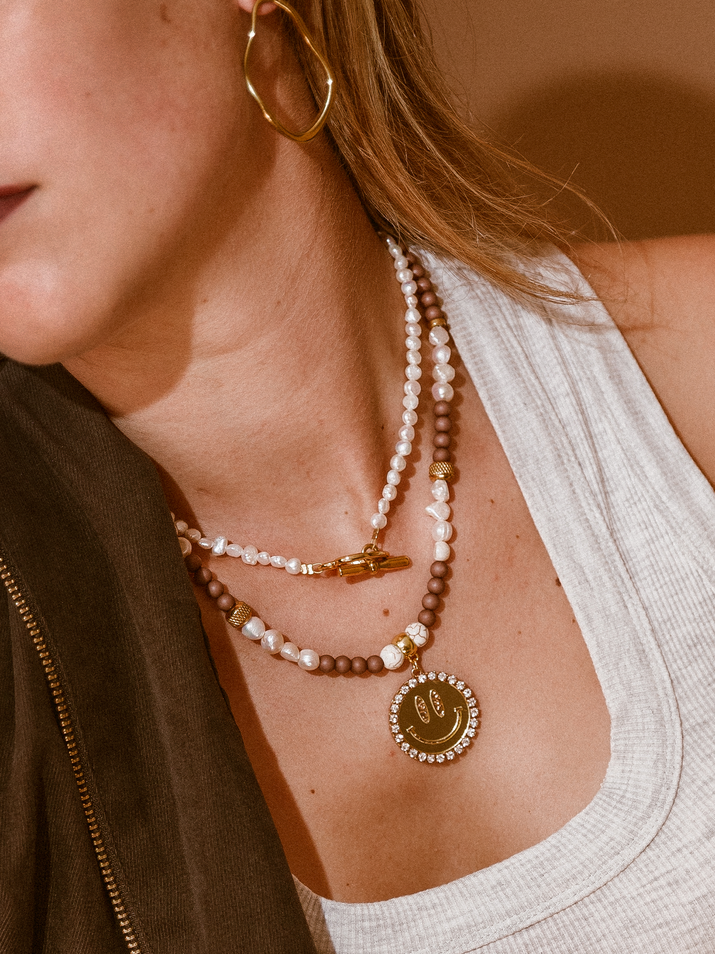 Limited Ketting Kralen Smiley Gold - Brown