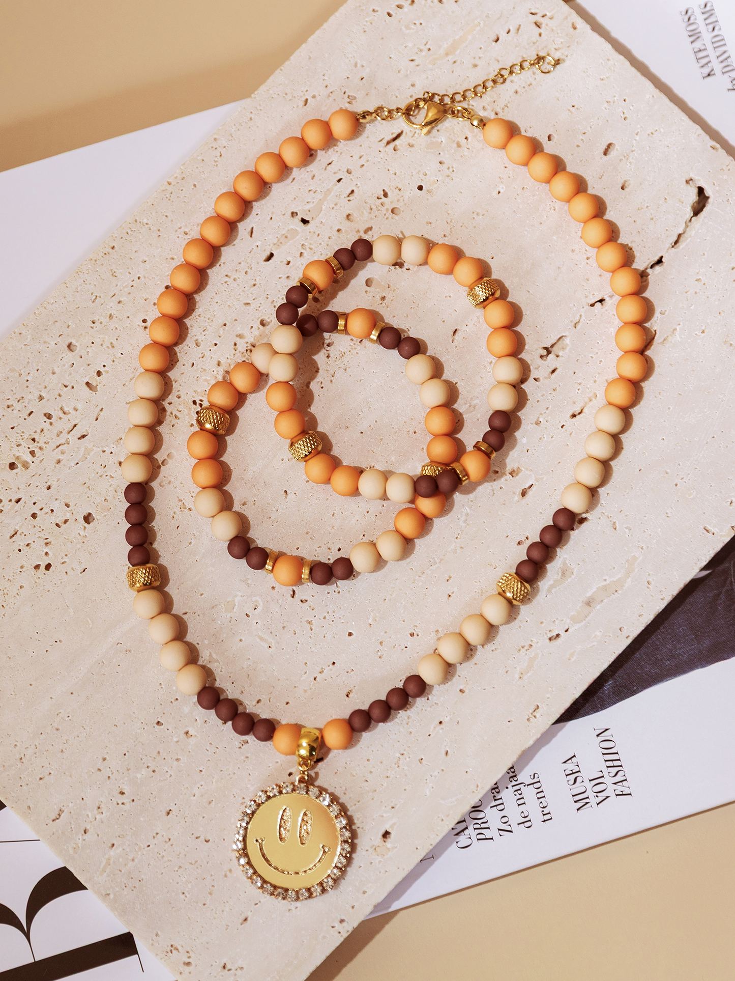 Limited Ketting Kralen Smiley Gold - Orange