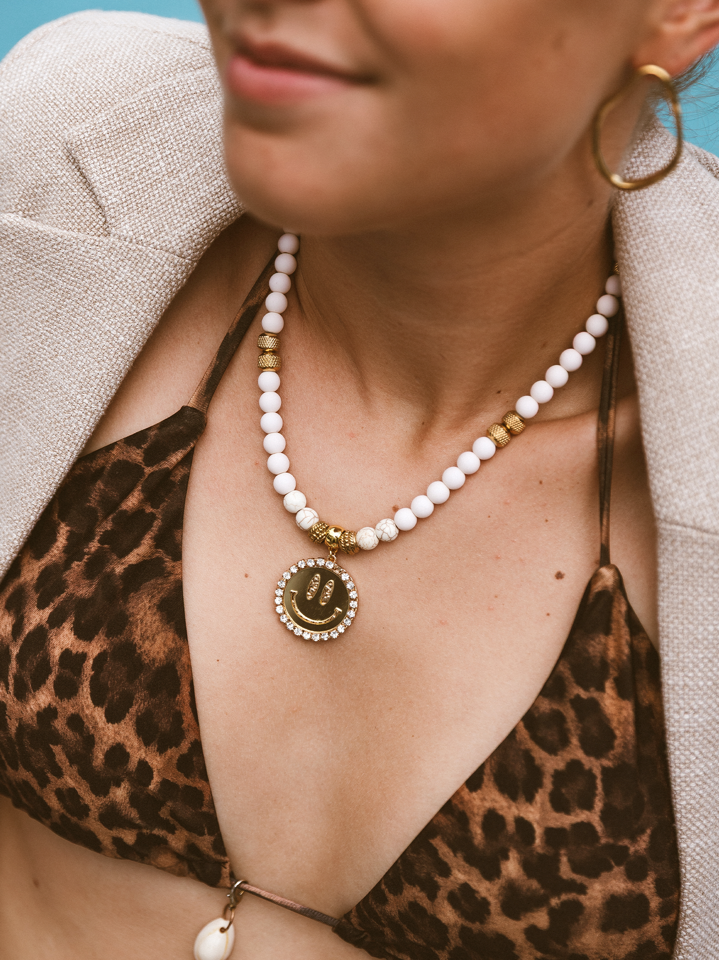 Limited Ketting Kralen Smiley Gold - White