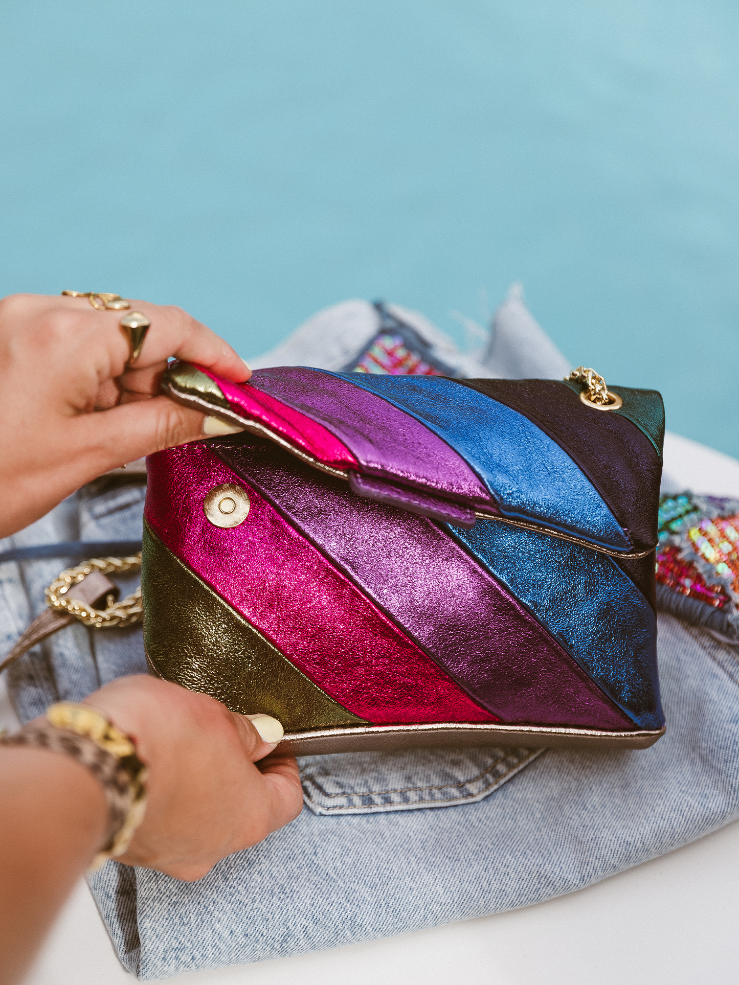 Limited Leren Tas Rainbow Metallic - Multi Color