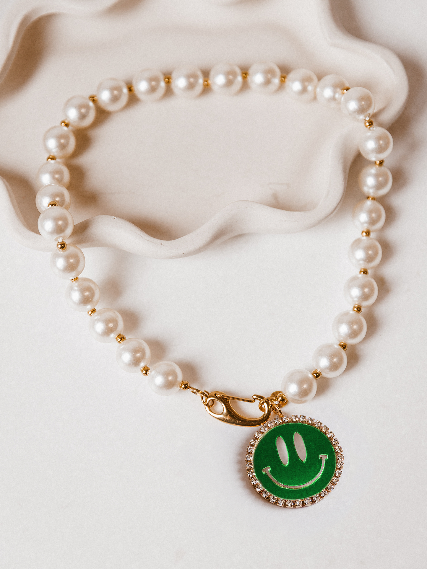 Parel Ketting Bo Smiley Groen Groot - Goud