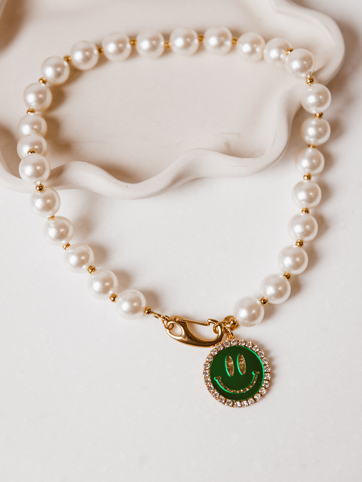 Parel Ketting Smiley Groen - Goud