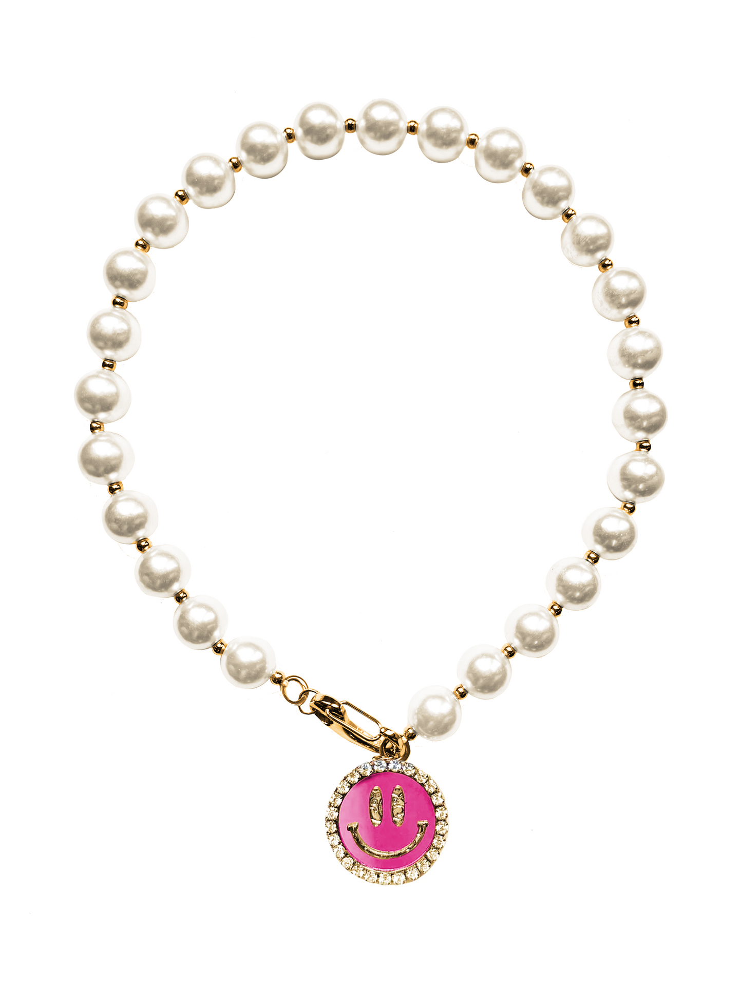 Parel Ketting Smiley Roze - Goud