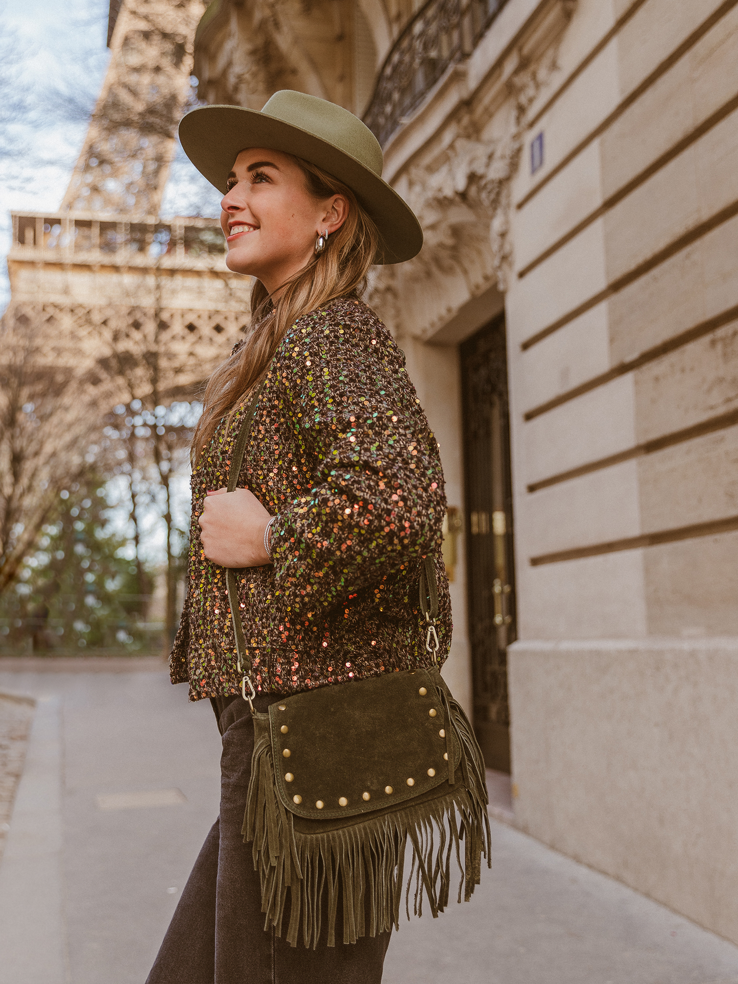 Leren Tas Crossbody Suede - Green