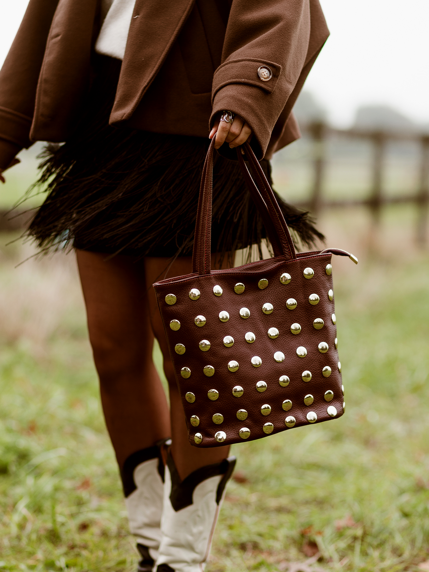 Leren tas Studs - Bordeaux