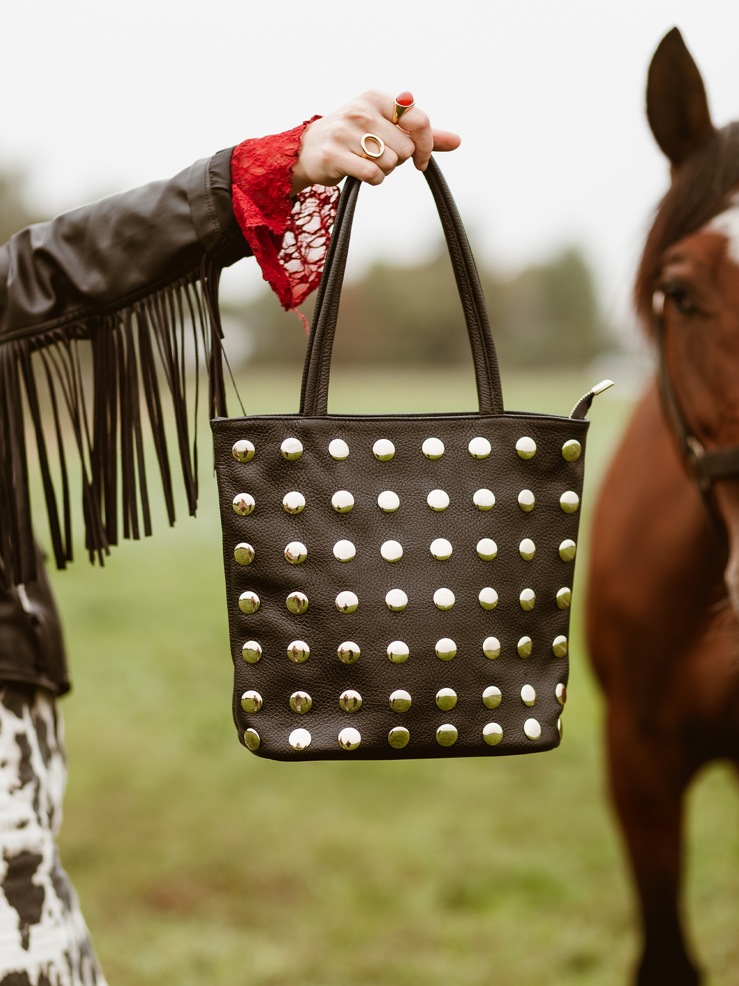Leren tas Studs - Zwart
