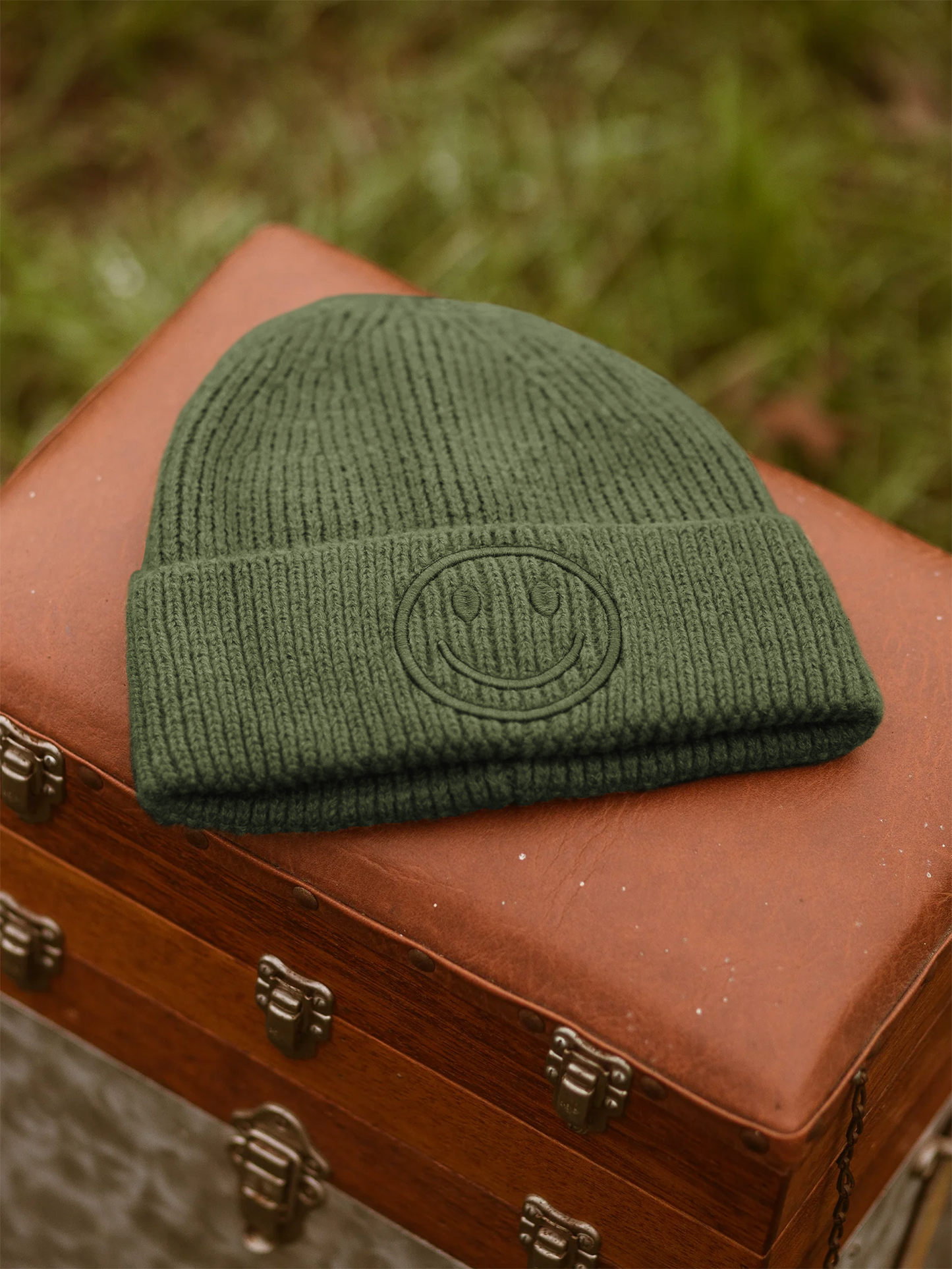 Beanie Smiley 3D - Olive Green
