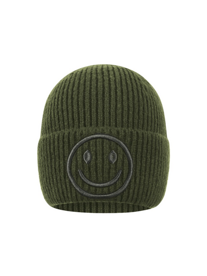 Beanie Smiley 3D - Olive Green