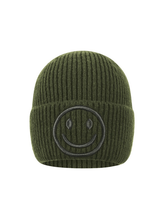 Beanie Smiley 3D - Olive Green