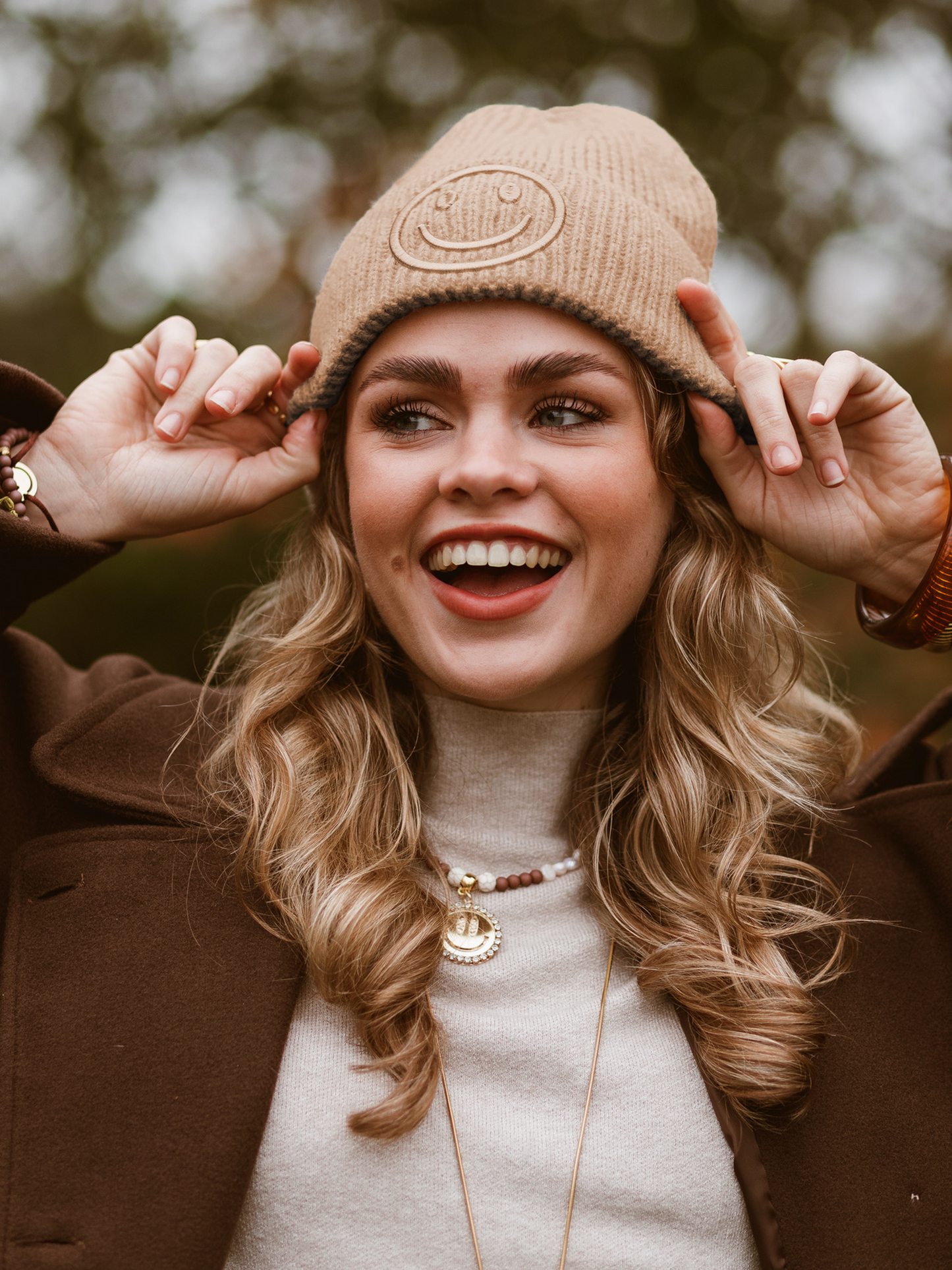 Beanie Smiley 3D - Taupe