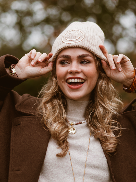 Beanie Smiley 3D - Beige