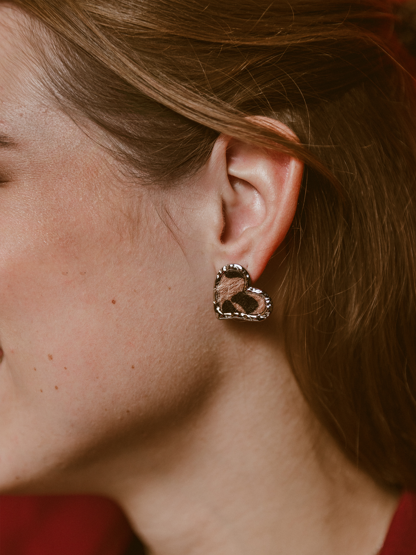Oorbel Heart Leopard - Zilver