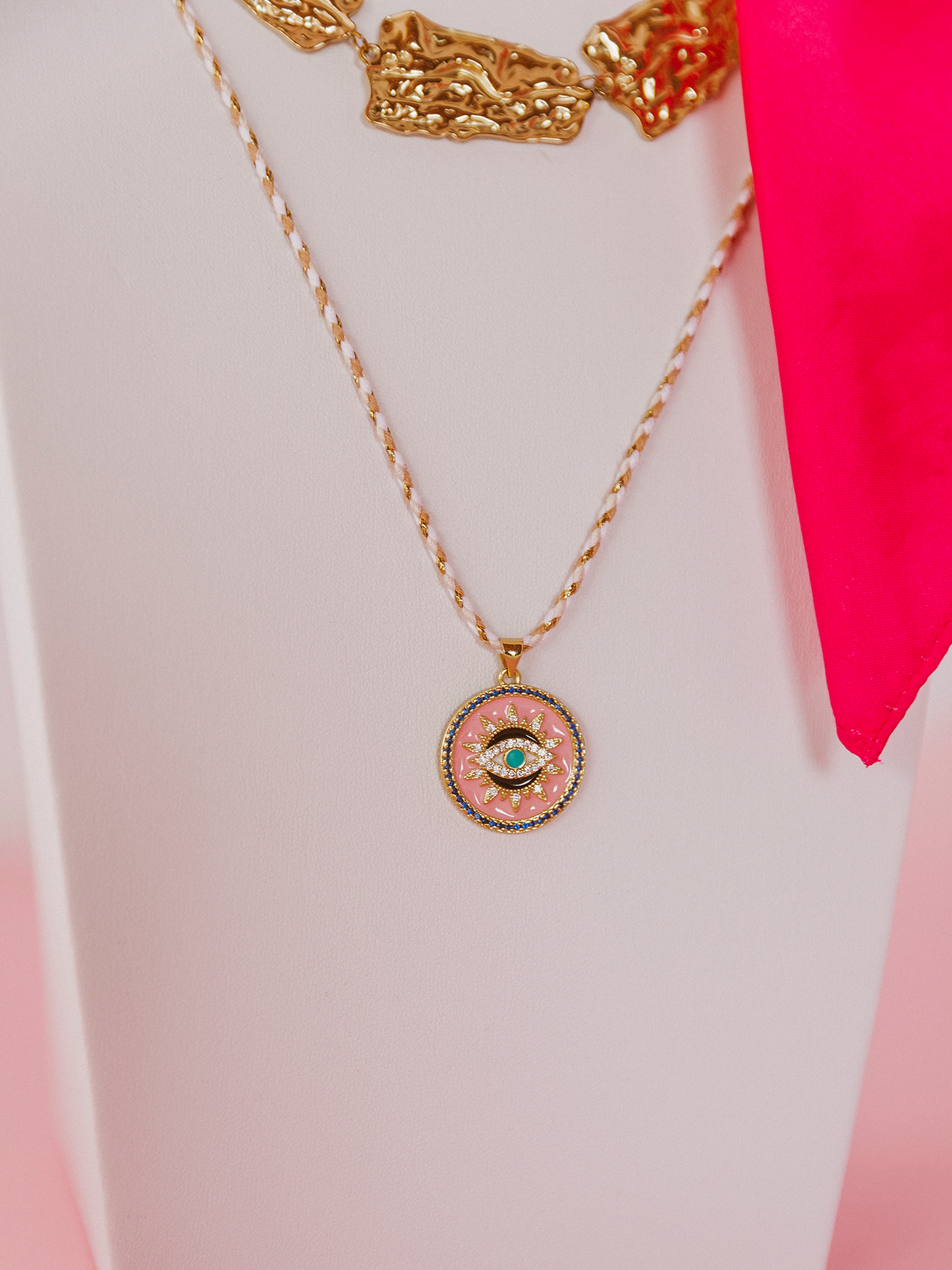 Ketting Eye Pink Round - Goud