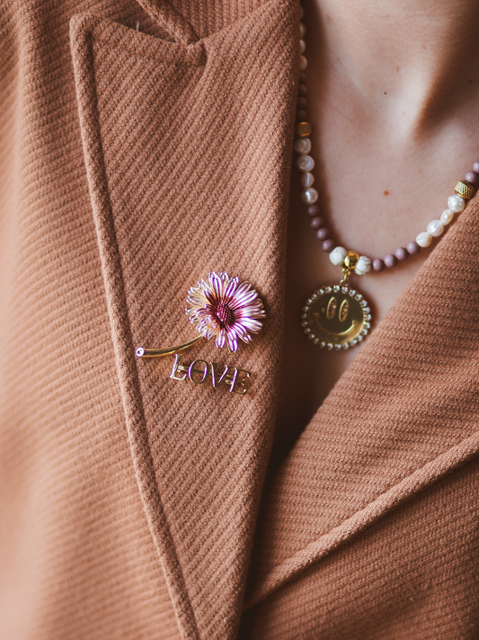 Broche Bloem Bordeaux - Goud