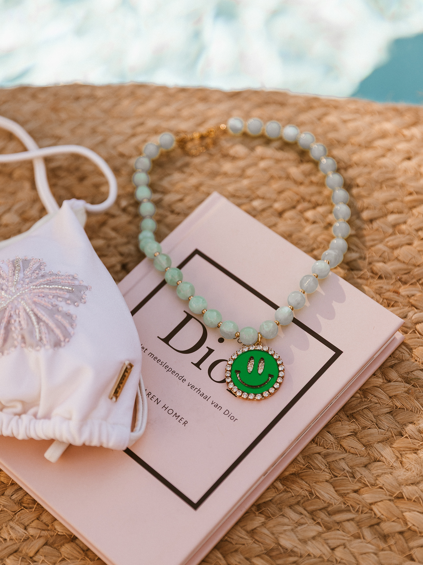 Ketting Kralen Smiley - Light Green