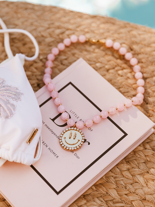 Ketting Kralen Smiley Gold -  Light Pink