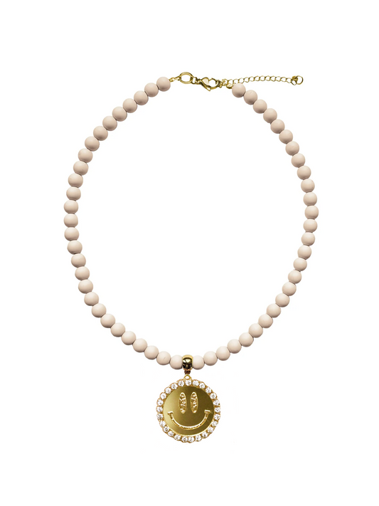 Ketting Kralen Smiley Gold - Nude