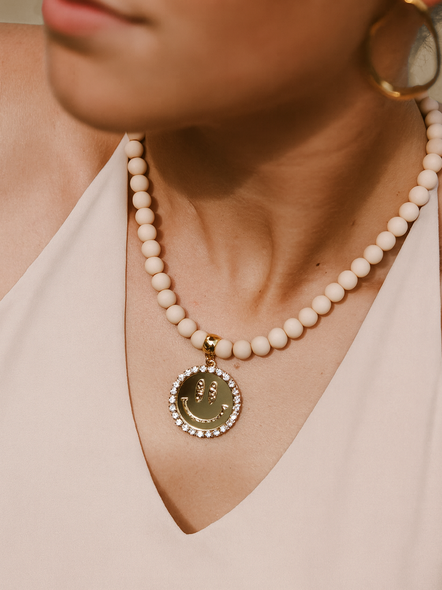 Ketting Kralen Smiley Gold - Nude