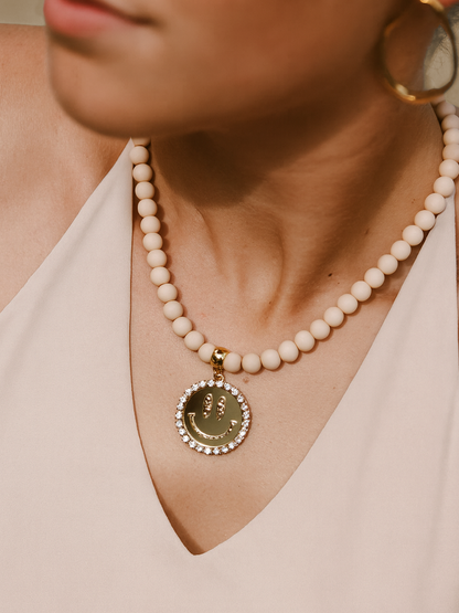 Ketting Kralen Smiley Gold - Nude