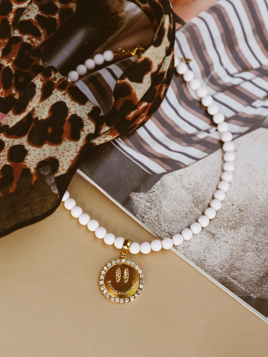 Ketting Kralen Smiley Gold - White