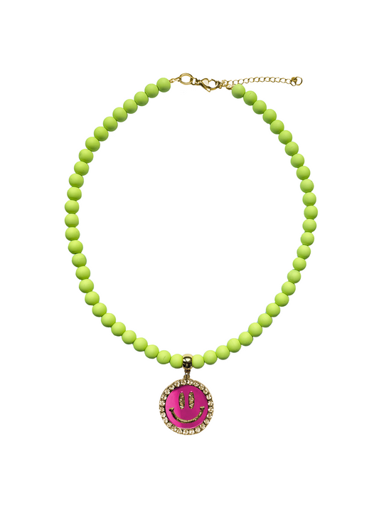 Ketting Kralen Smiley Pink - Neon Green