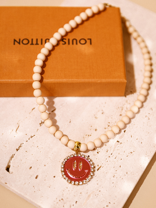 Ketting Kralen Smiley Pink - Nude