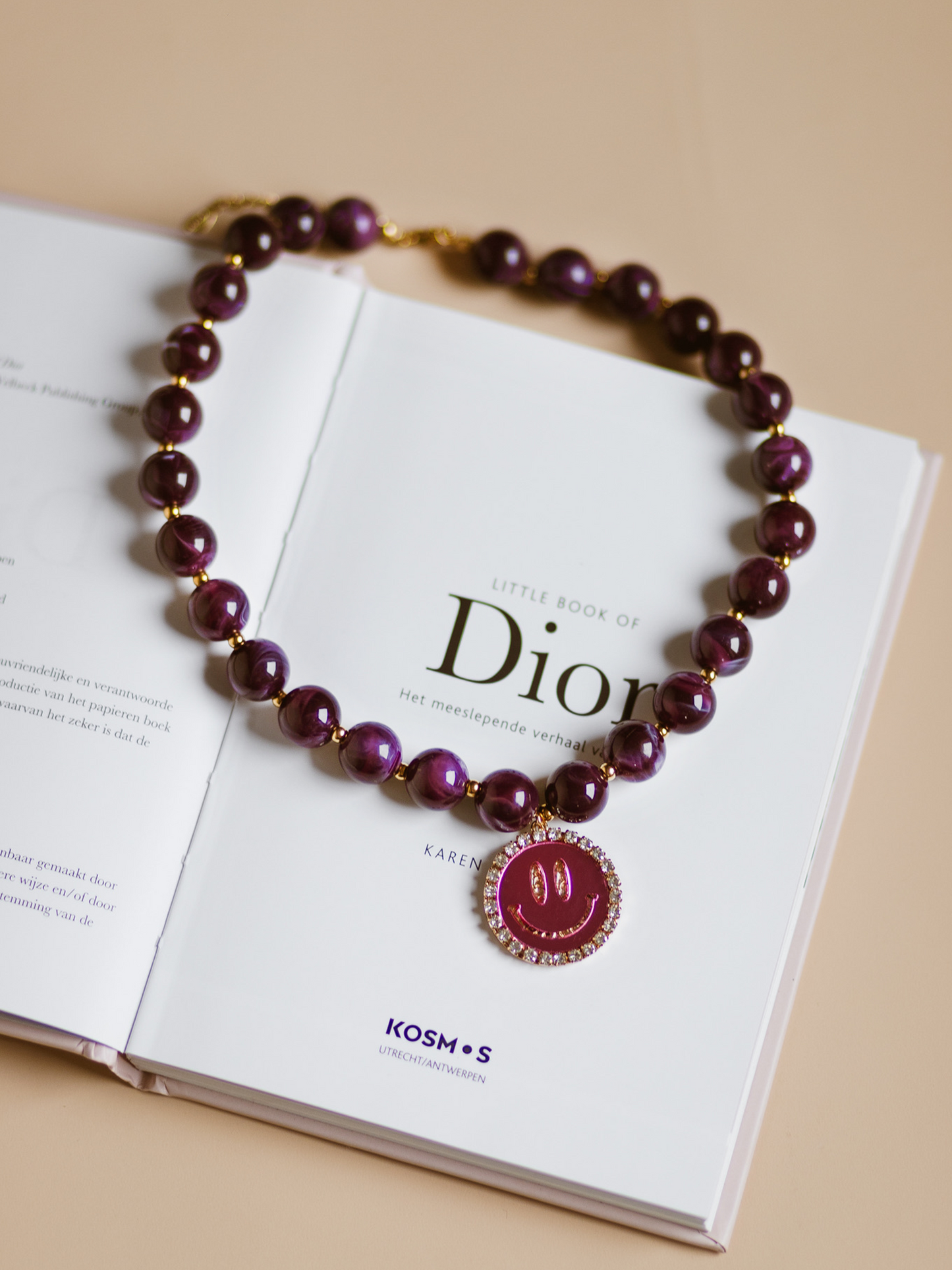 Ketting Kralen Smiley Pink - Purple