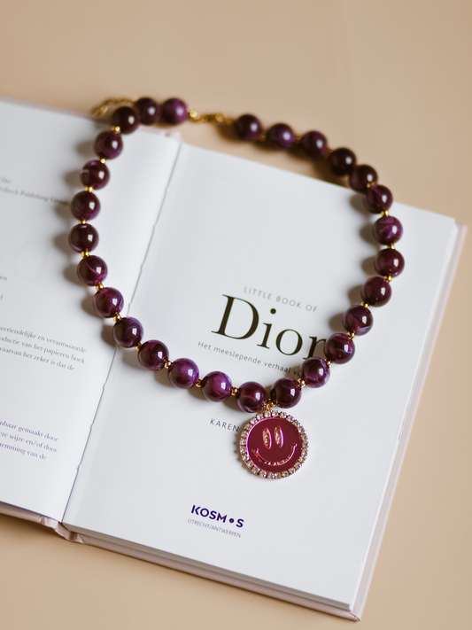 Ketting Kralen Smiley Pink - Purple
